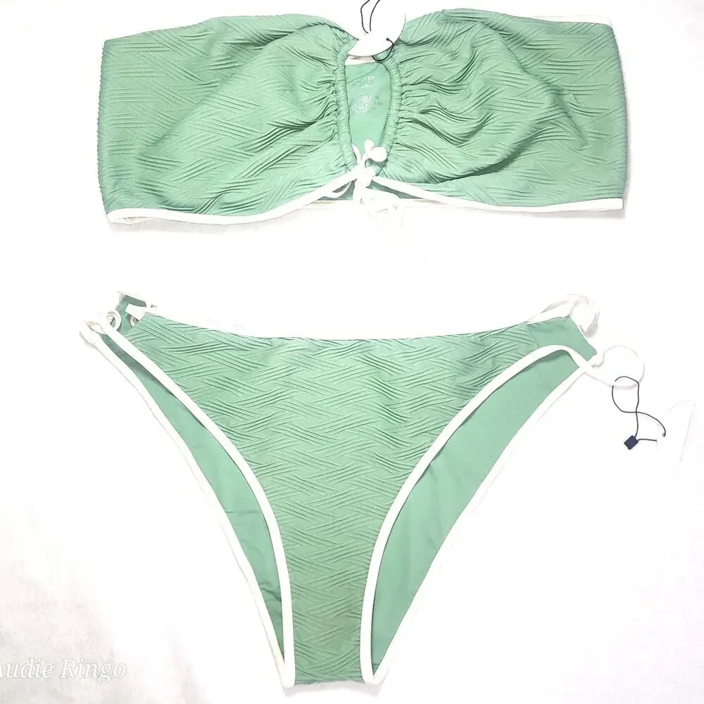 JMP The Label Seafoam Green Textured Bandeau Bikini Set XXL - Picture 2 of 6
